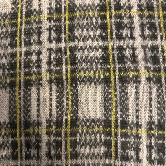 Nine west fuzzy, mock turtleneck sweater in yellow & gray plaid size large - Picture 6 of 11